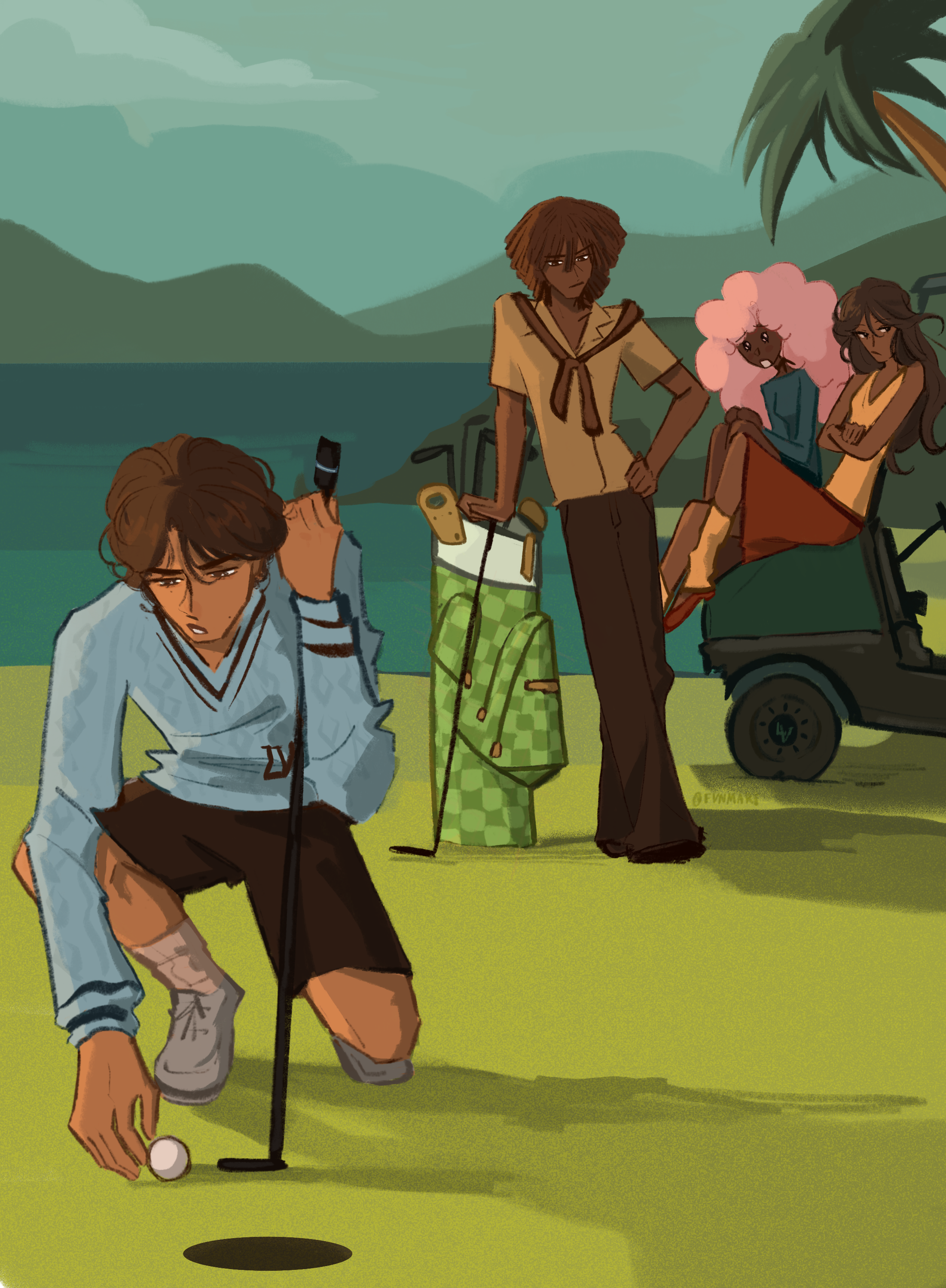 An image of friends playing golf