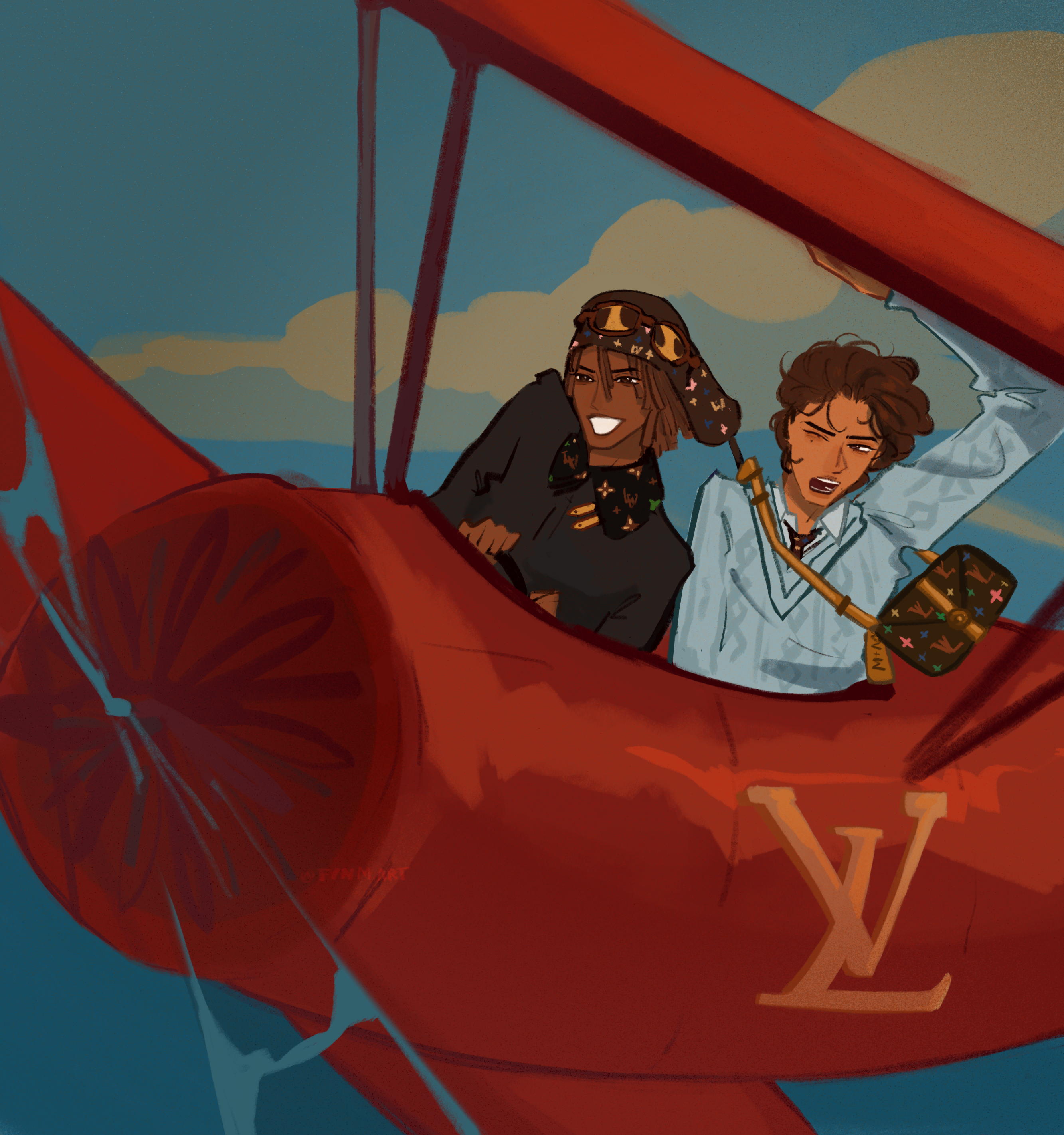 An image of friends on plane